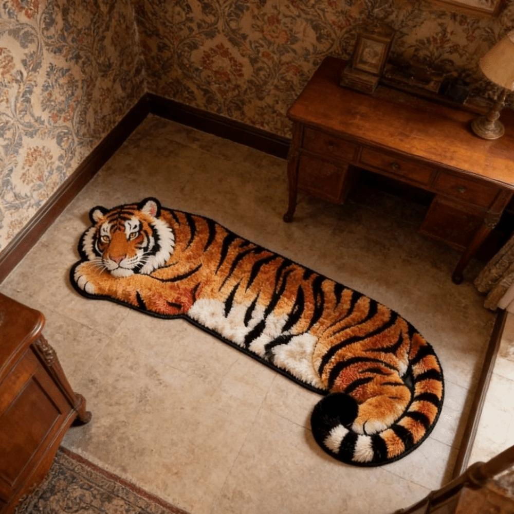 2D Flat Tiger Bedroom Carpet Non-slip Bedside Rug Unique Doormat Home Decor