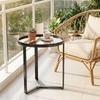 Round Side Table with Tempered Glass Top and Geometric Metal Frame for Small Space, Black
