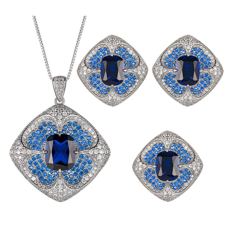 Jewelry Set, Earrings, Ring Necklace, Blue Spinel Square Design, High-End Light Luxury Women'S Colored Treasure.