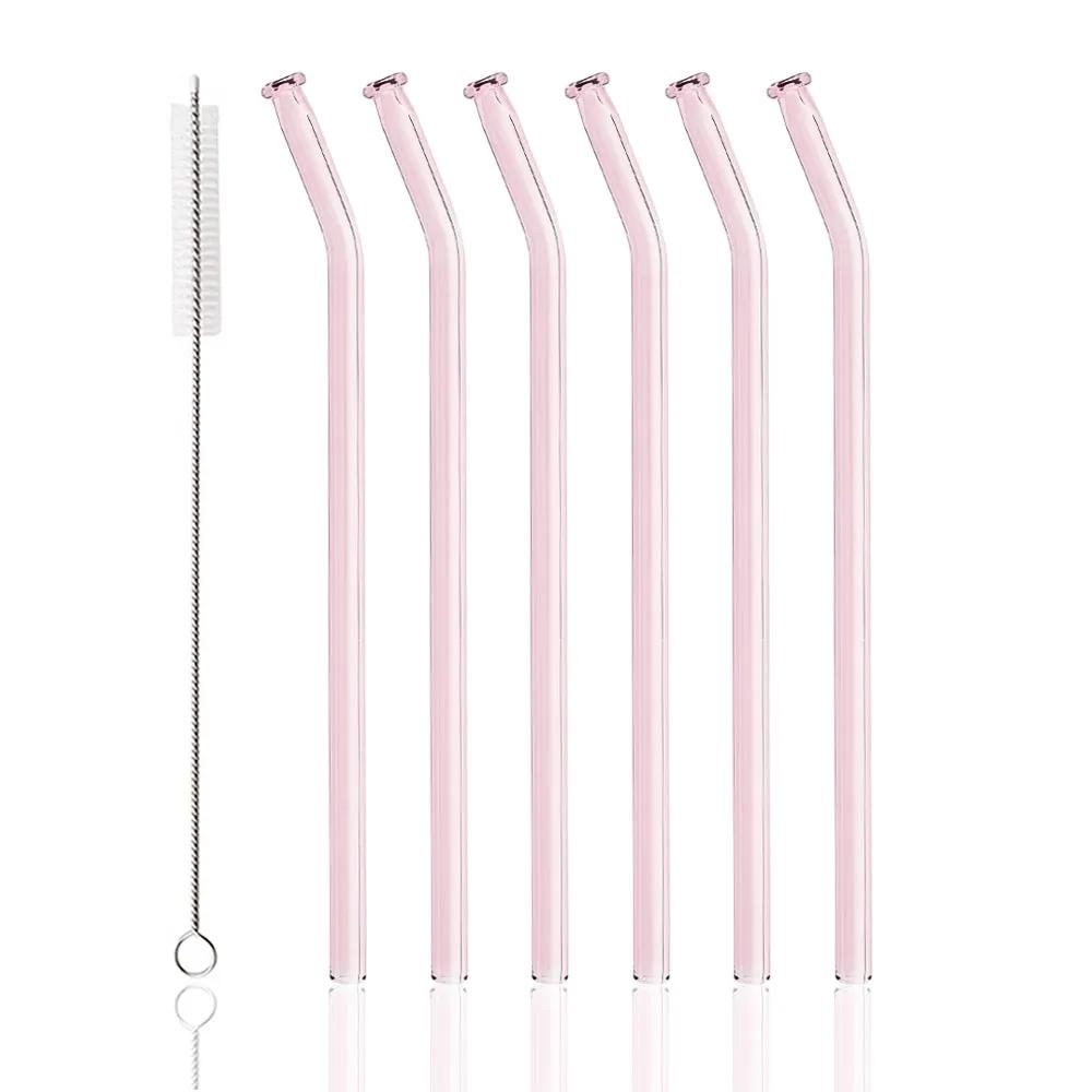 8mm High Borosilicate Glass Straw 7Pcs/Set Reusable Eco Friendly Drinking Straws Set Bubble Tea Smoothies Bar Accessories