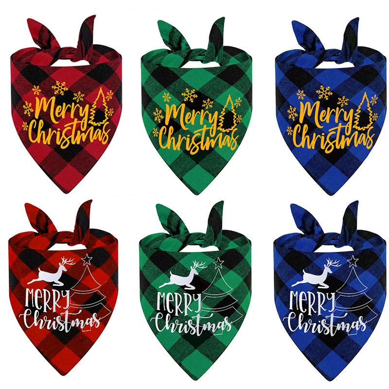 New polyester plaid pet triangle scarf dog print saliva scarf cat bib scarf
