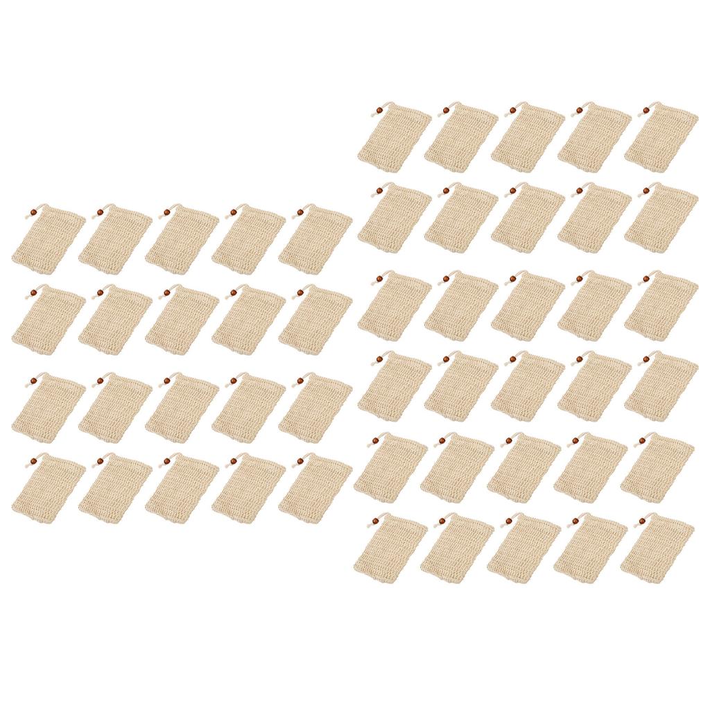 50PCS Soap Bag Reusable User Friendly Foaming and Drying Soap Holder Pouch with Drawstring Coffee Colored Wooden Beads