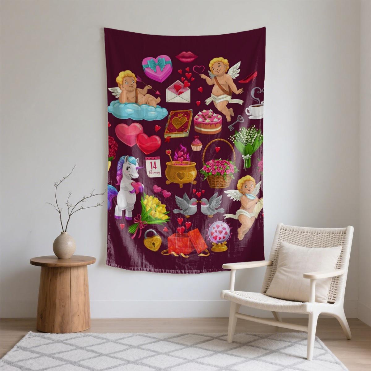 

hearts angels gifts flowers Digital printing polyester wall tapestry suitable for use living rooms bedrooms offices bars party 74x94cm(29x37in)