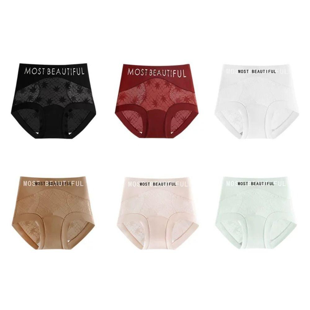 

4Pcs Transparent Lace Flower Briefs Mid Waist Underwear for Women Breathable Lace Mesh Panties Lady XL-4Pcs Random Color