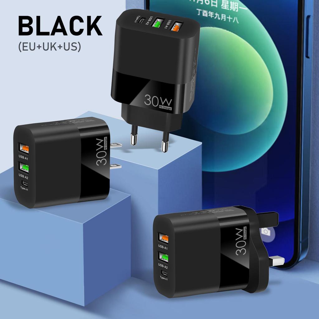 QC3.0 Multi-Port Charger: 2A+C, PD30W, European Standard, Fast Charging, Multi-Protocol