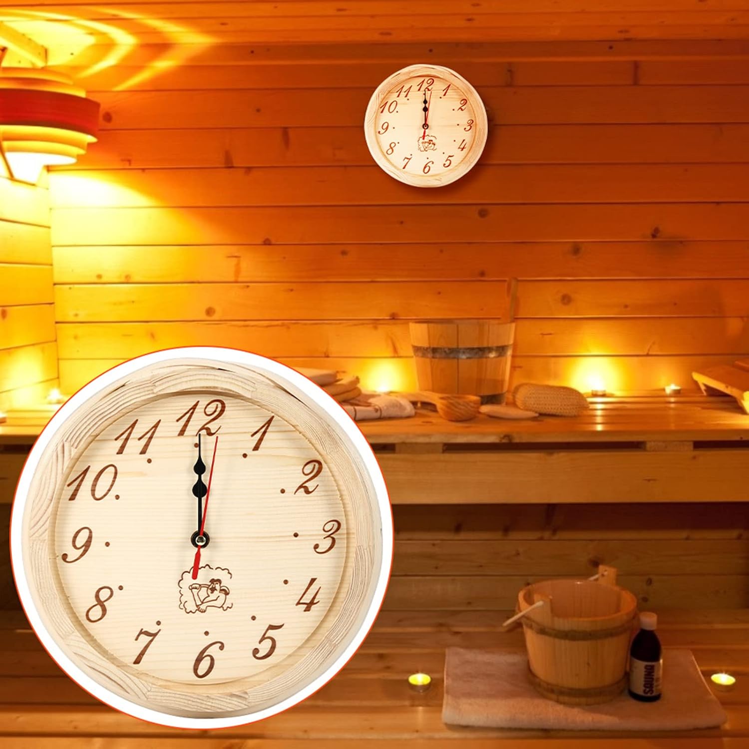 Diameter 23cm Sauna Clock Wall-mounted Wooden Room