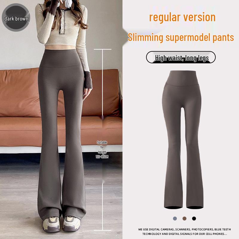 Women's Black Micro-Flare Yoga Pants - Slimming, Elastic, Plush, Extended Autumn/Winter Base Layer