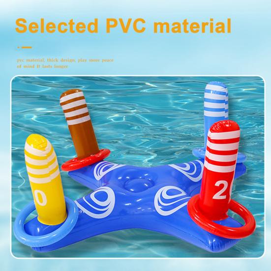 1 Set Inflatable Pool Ring Toss Toy with 45720 Rings Kids Adults Indoor Floating Cross Basketball Stand PVC