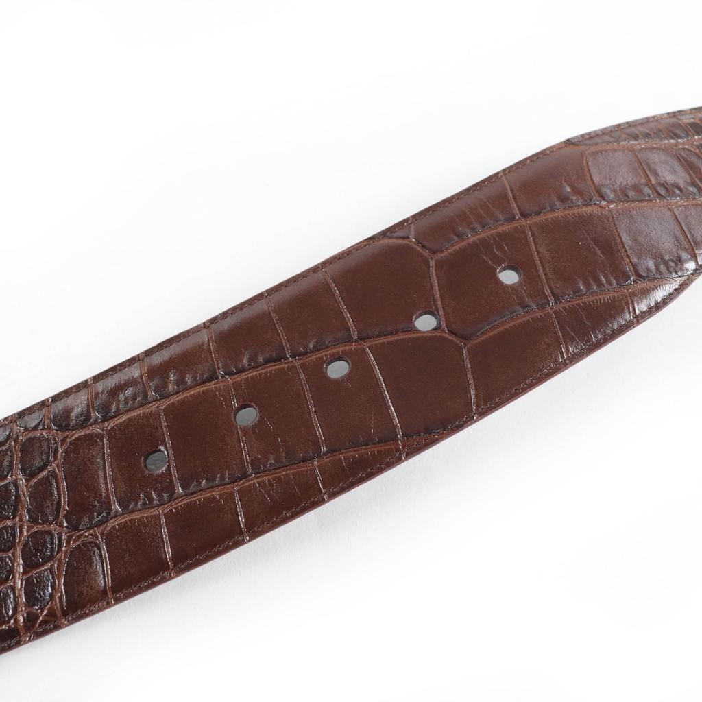 Excellent SAINT LAURENT belt Croco embossed leather with logo Brown 65 GRZ619783 Used