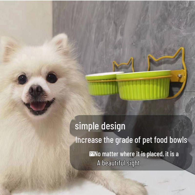 Wall-Mounted Ceramic Pet Bowl for Cats, Puppies, Rabbits, and Small Dogs - No Slanted Edge
