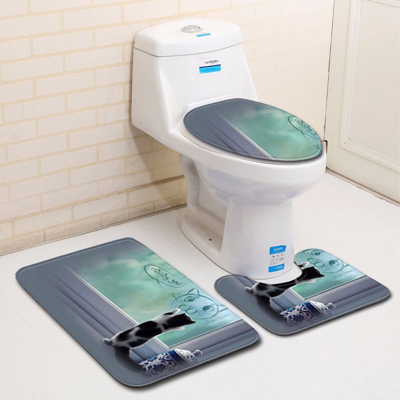 3D Kitten Bathroom Toilet Three-Piece Floor Mat Doormat Bathroom Carpet