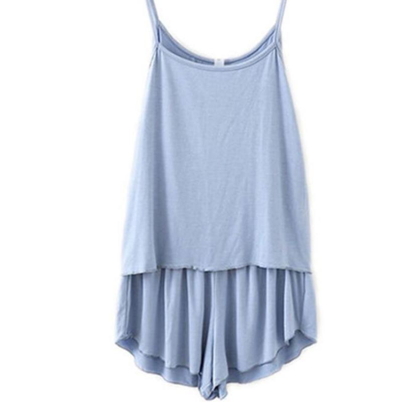 Summer Ladies Pajamas Comfortable Simple Halter Loungewear Solid Color Camisole Pajama Set   Loose Shorts Two-piece Set