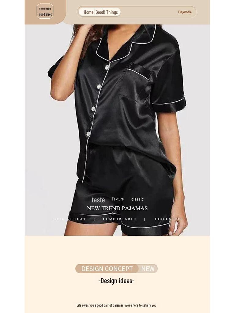 High-End Summer Ice Silk Pajama Set for Women: Sweet, Simple, Short-Sleeved Homewear