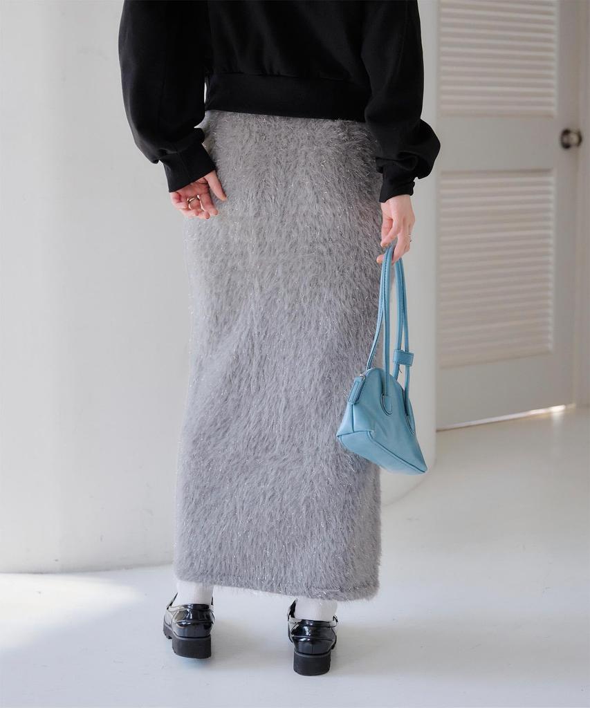 Titibait Feather Skirt AEJR5054 Free Size Gray Lamé Women's
