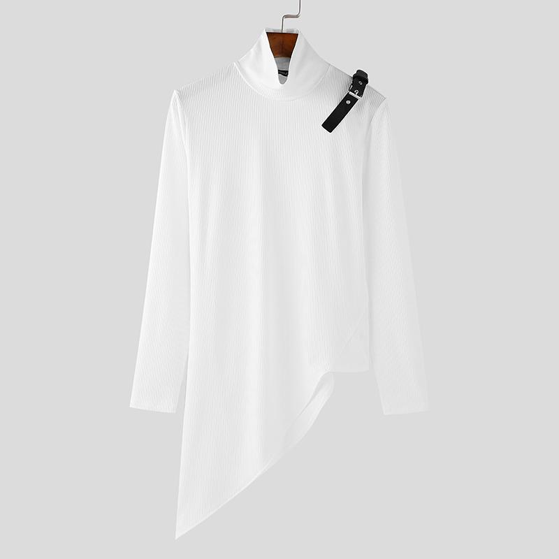 

INCERUN Men Turtleneck Long Sleeve Patchwork Irregular Thin Rib Tops Undershirts L