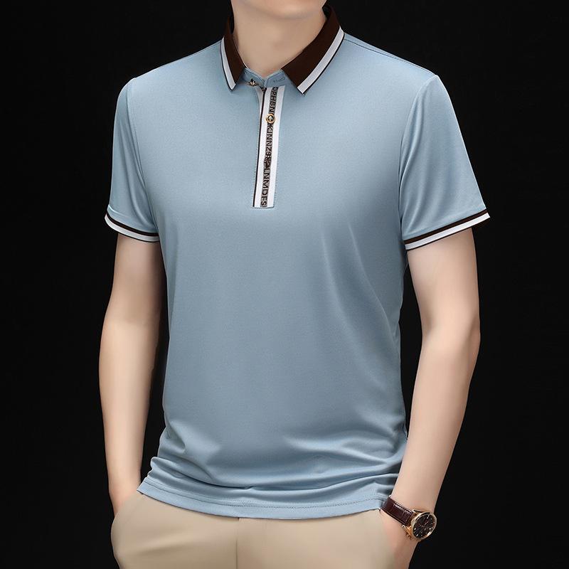 T-Shirt Medium Loose Business Casual Lapel Short-Sleeved Color Matching Letter Polo Shirt Men
