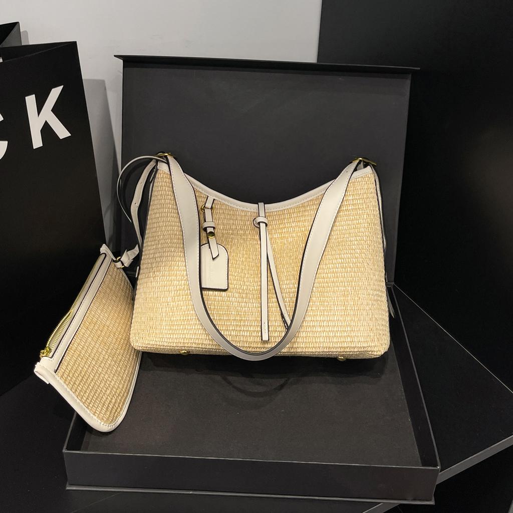 Borsa intrecciata da sottoascellare da donna nuova alla moda casual a contrasto di colore a righe tote bag crossbody versatile borsa a tracolla