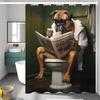 Funny Boxer Dog Bath Shower Curtain,Cute Dogs Reading Newspaper On Toliet Bathroom Curtain Washable Cloth Kids Shower Curtain
