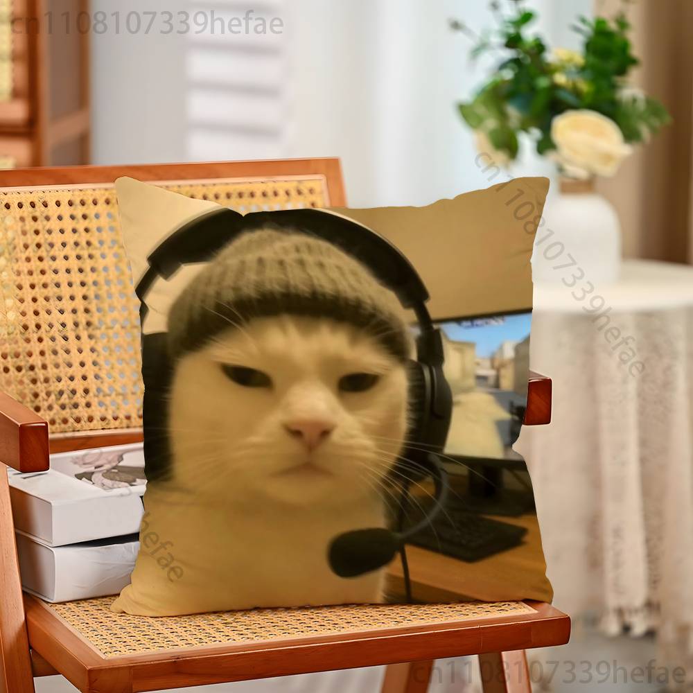 Cat Memes Funny Meme Print Polyester Pillow Case for Valentine Gift Home Sofa Cushion Cover Decoration Custom