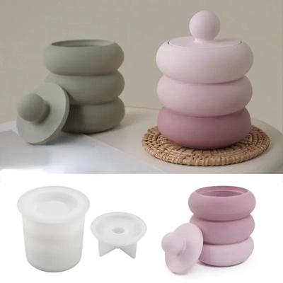 Stampi in Silicone per Barattoli di Candele con Coperchio Fai da Te Scatola Portaoggetti Rotonda Stile Minimalista Stampo in Resina Gesso Cemento Decorazione per la Casa Portacandele