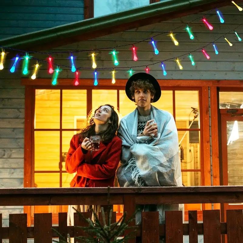 1pc 5m/12m LED Solar Powered Droplet String Lights Multicolor Festive Outdoor Decor Garden Lighting For Camping & Patio