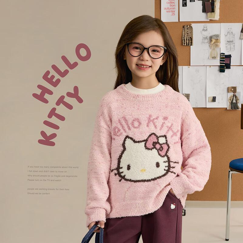 Теплый вязаный свитер для девочек Hello Kitty, полубархатный 160