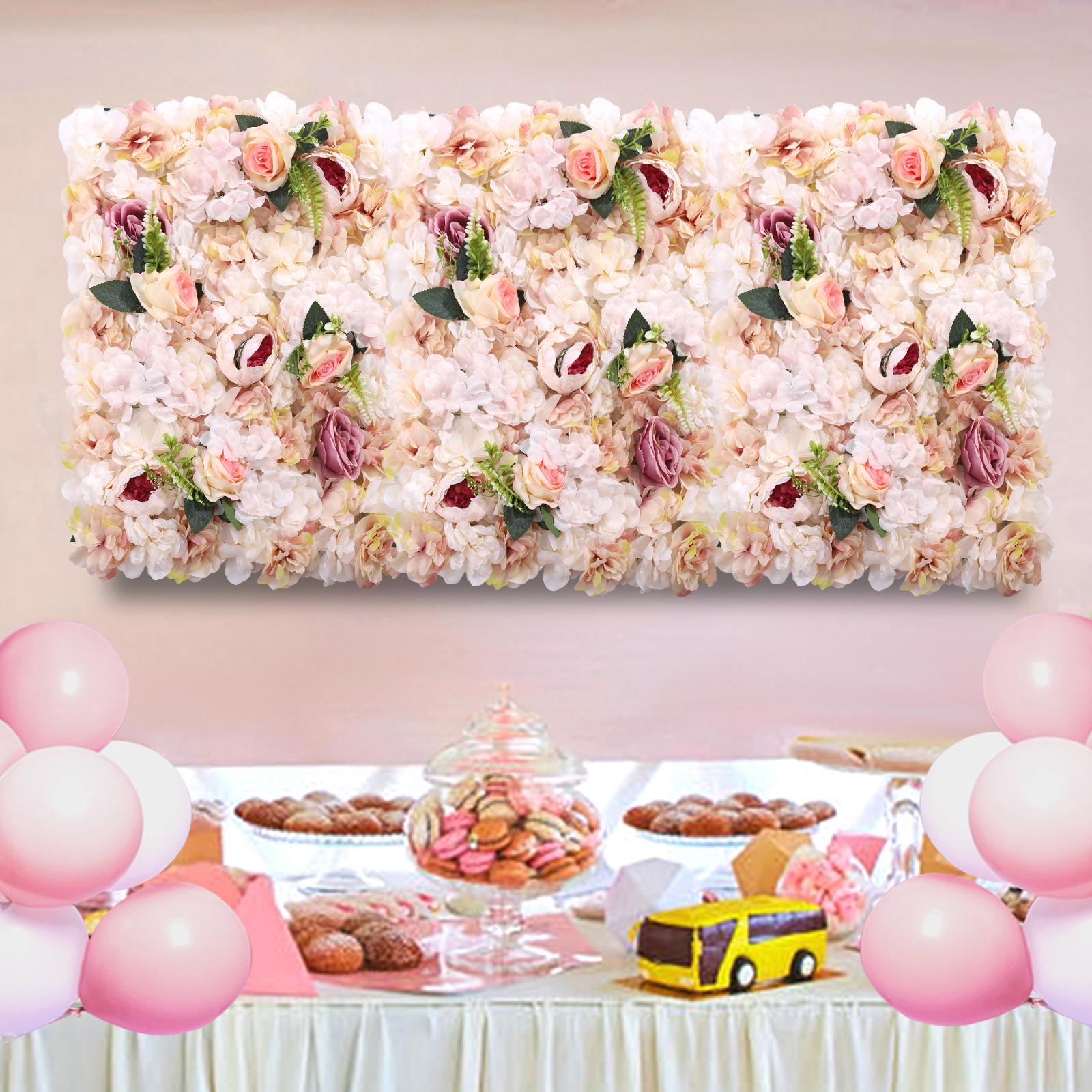 

6 Pcs Flower Wall Panel, Floral Backdrop Decor - 24x16 Inch Artificial Rose Wall, Faux Flower Panels for Wedding, Party, Nursery