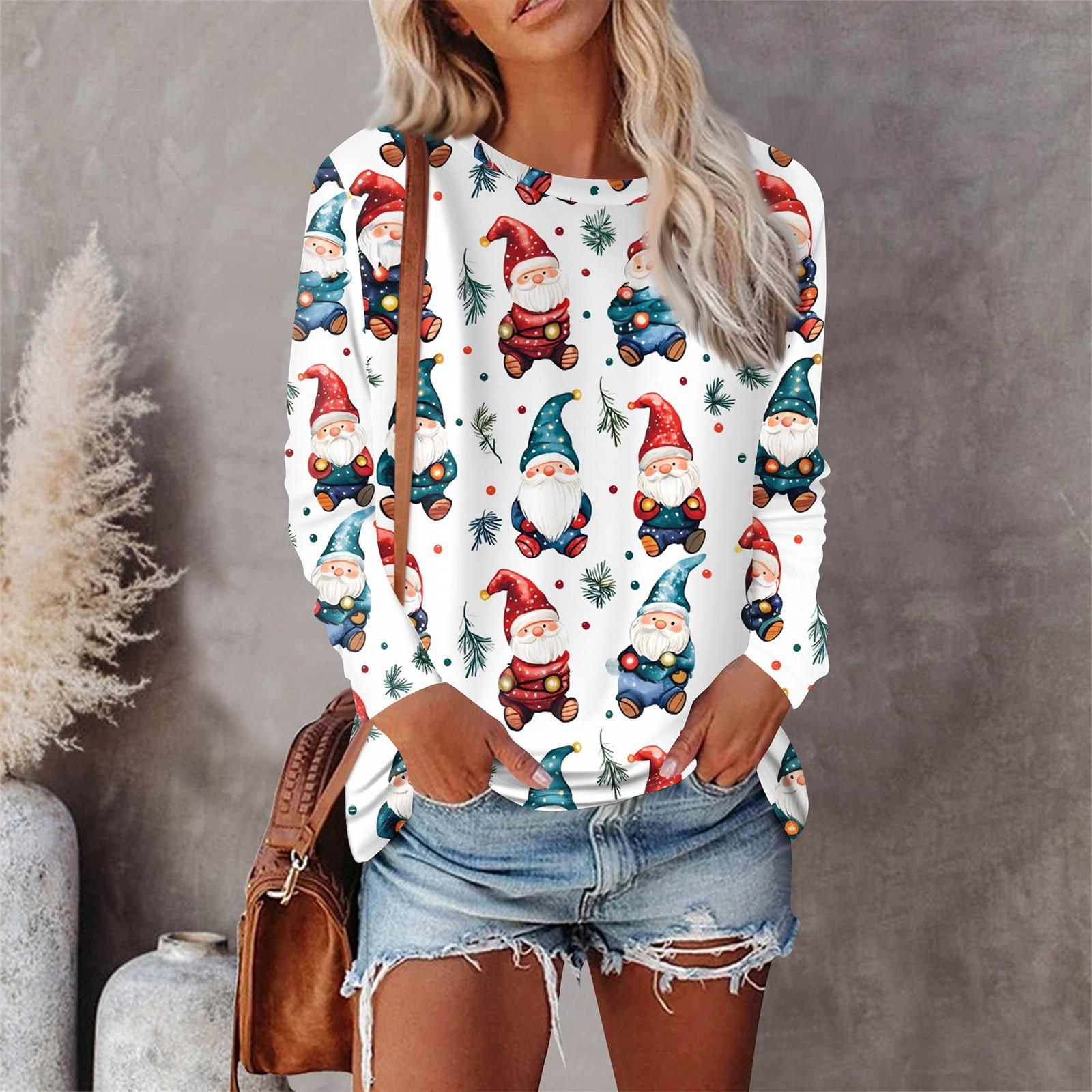 

Женская мода, повседневная блузка с длинным рукавом и круглым вырезом, пуловер с принтом L