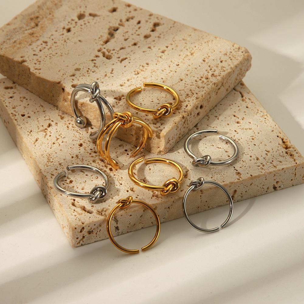 

Minimalist Knotted Stainless Steel Ring - 18K Gold, Non-Fading, High-End Open Finger Design, Titanium Steel Jewelry
