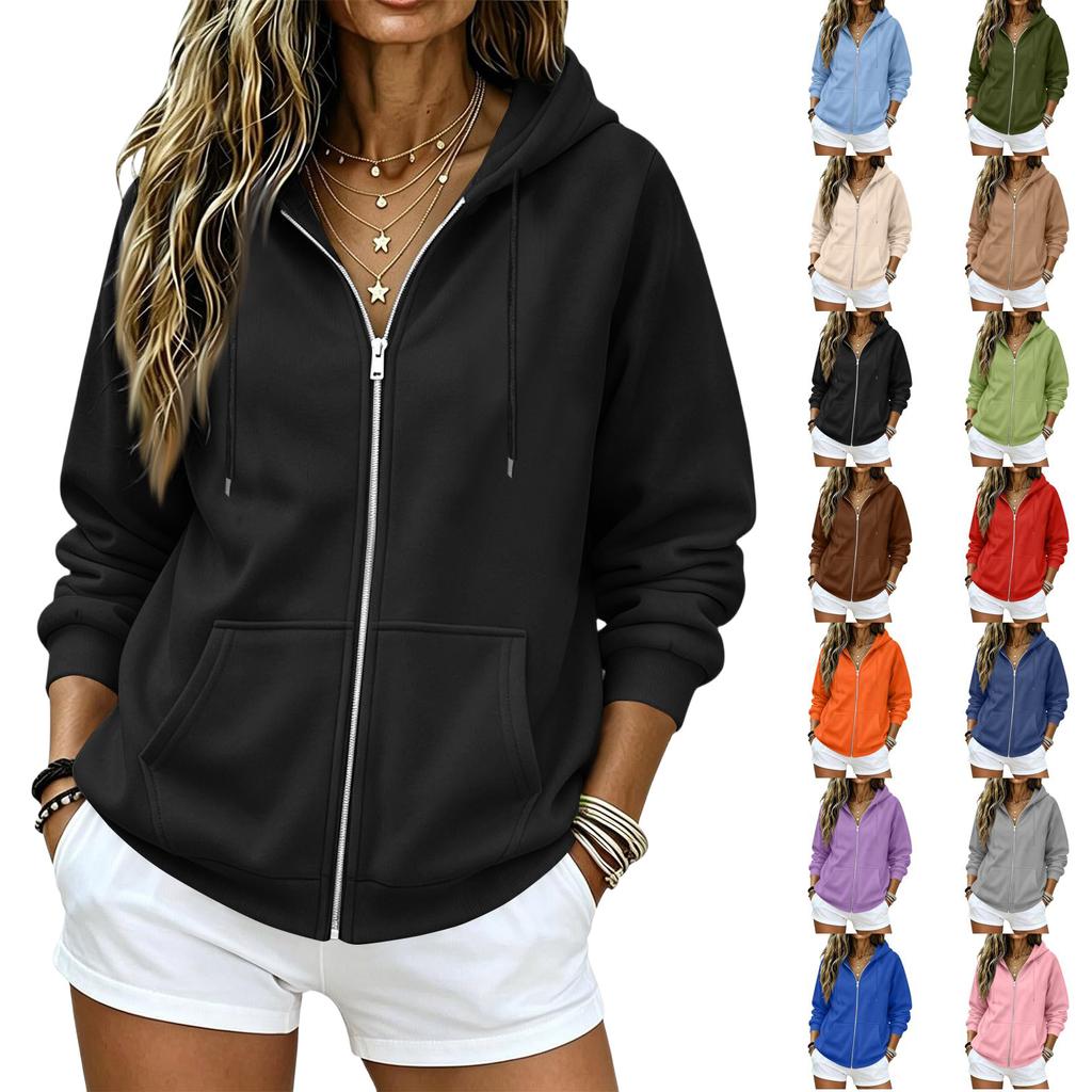 Women's Casual Zip-Up Hoodie Sweatshirt with Pockets