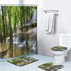 Duschvorhang-Set Naturszenerie Wald Wasserfall Wasserdicht Badezimmer Mit Teppichen Toilettenbezug Badvorleger Haken