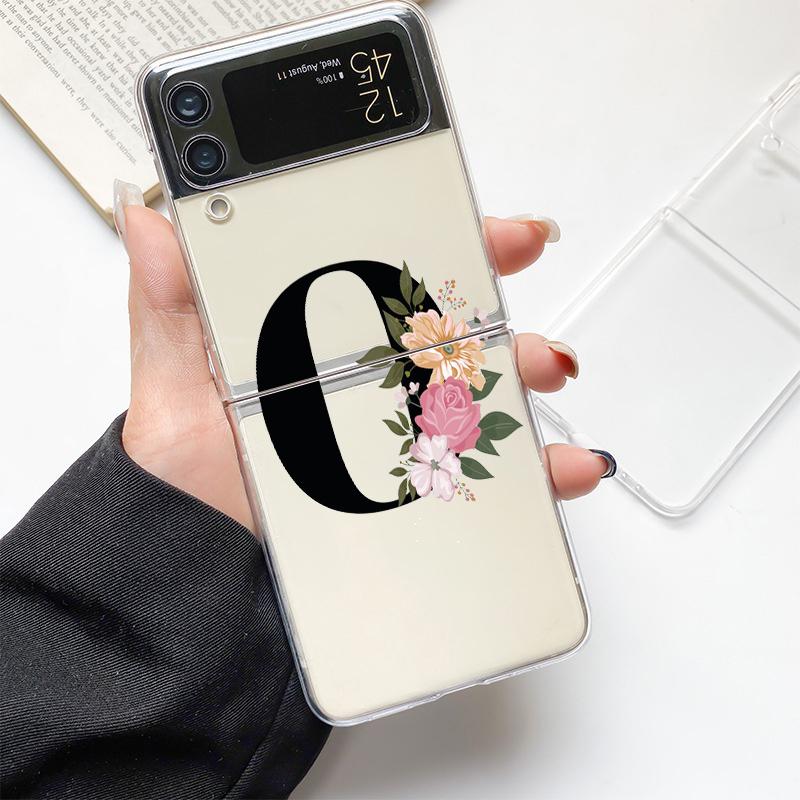 Flower Letters S Fashion Phone Case For Samsung Galaxy Z Flip 3 4 5 6 7 Hard Folding Z Flip4 Clear PC Cover Protector Gift