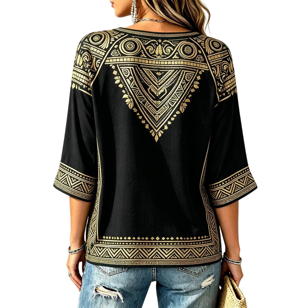 Women's V-Neck Mexico Soccer Print Lightweight Top for Spring and Summer