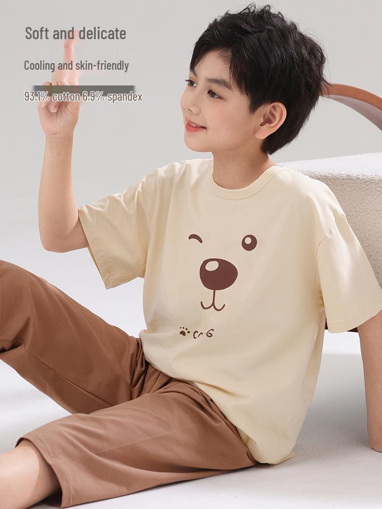 2026 Boys' Lycra Cotton Pajama Set – Thin Summer Air Conditioning Sleepwear for Kids