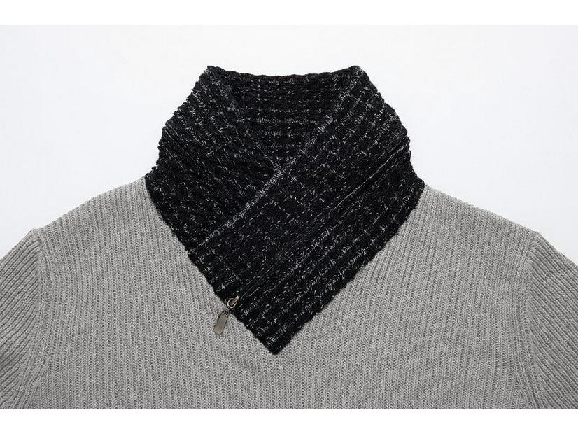 Herren Slim-fit Patchwork Strickpullover mit Schalkragen (Modell 2025)