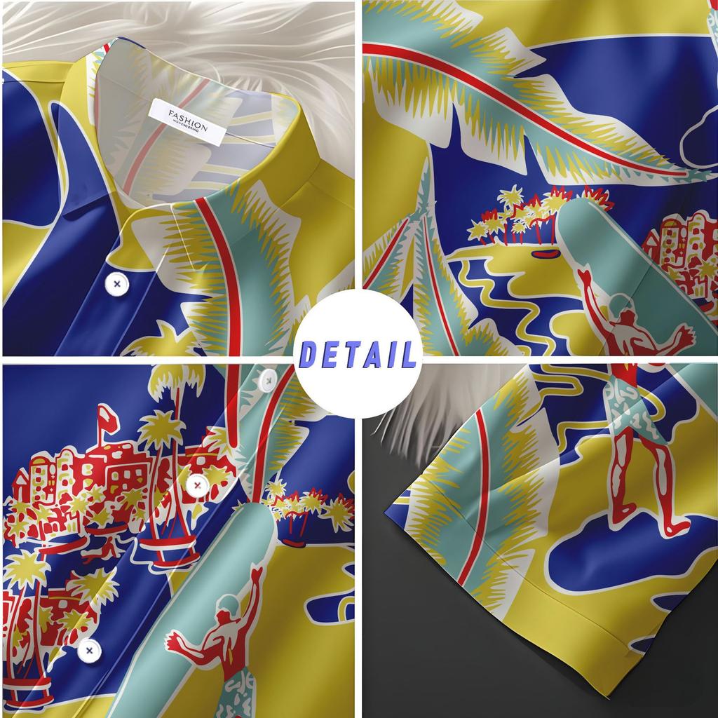 Hong Kong Style Tide Brand Flower Shirt Retro Hawaiian Style Loose Beach South East Asia Tide Shirt Men Ins Japanese Short Sleeves