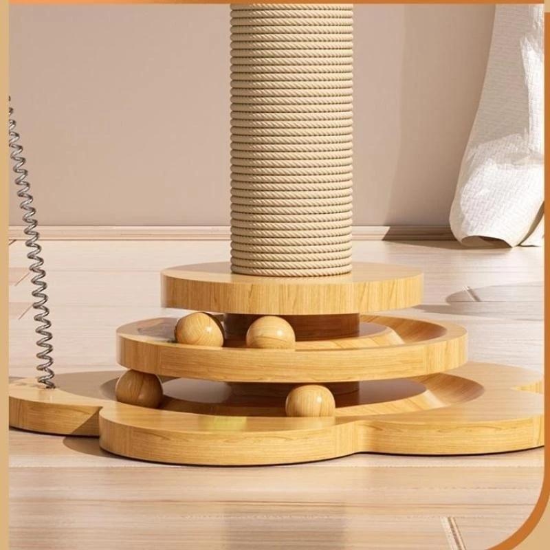 40/46cm Pet Cat Toy Solid Wood Cat Turntable Funny Cat Stick  Balls Durable Sisal Scratching Board Cat Supplies Cat Grab Column