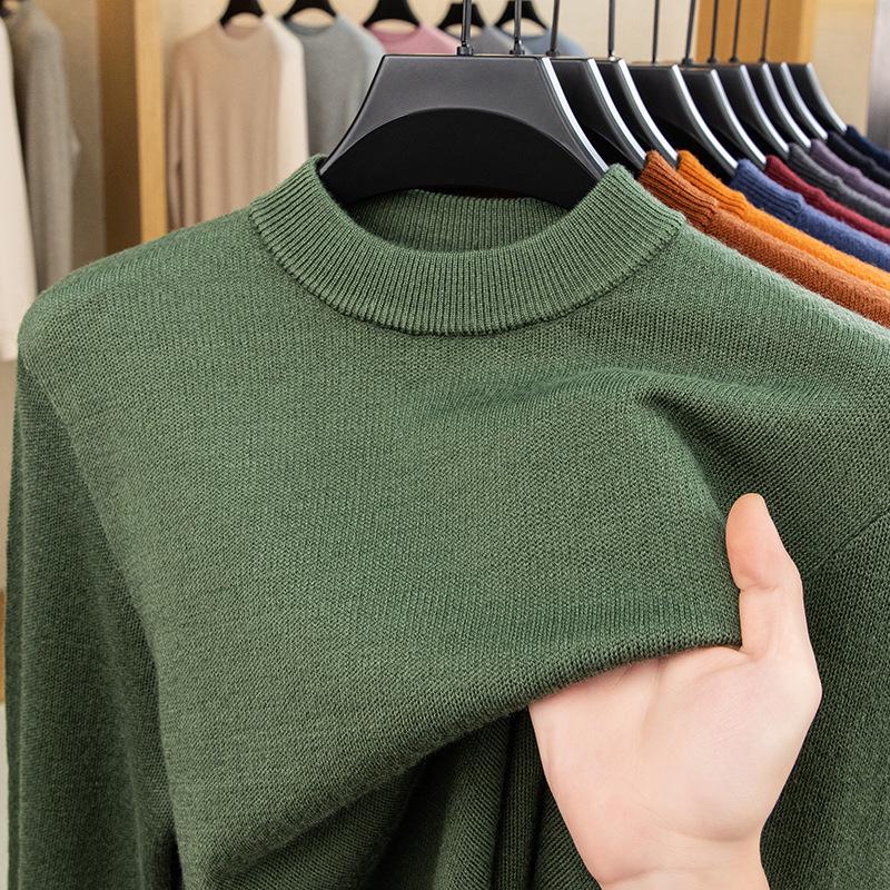 480g Men's Thickened Wool Sweater - New Winter Style, 100% Pure Wool, Solid Color Knitted Design
