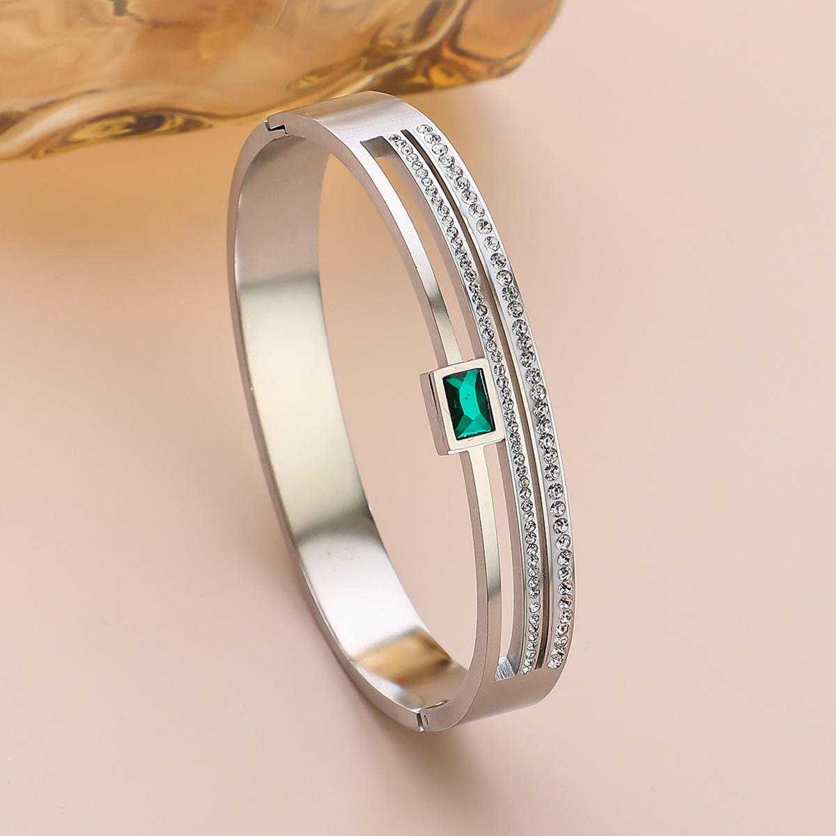 Элегантный Женский Трансграничный Браслет из Титановой Стали с Бриллиантами: Простой европейский и американский стиль