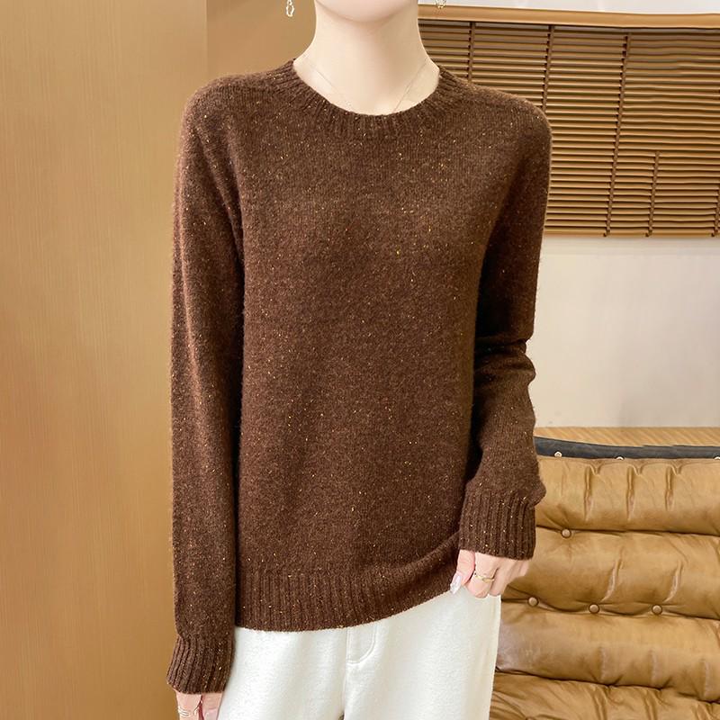 Women's 100% Pure Wool Polka Dot Sweater, Round Neck, Double Strand, Seven Stitches, Spring/Autumn.