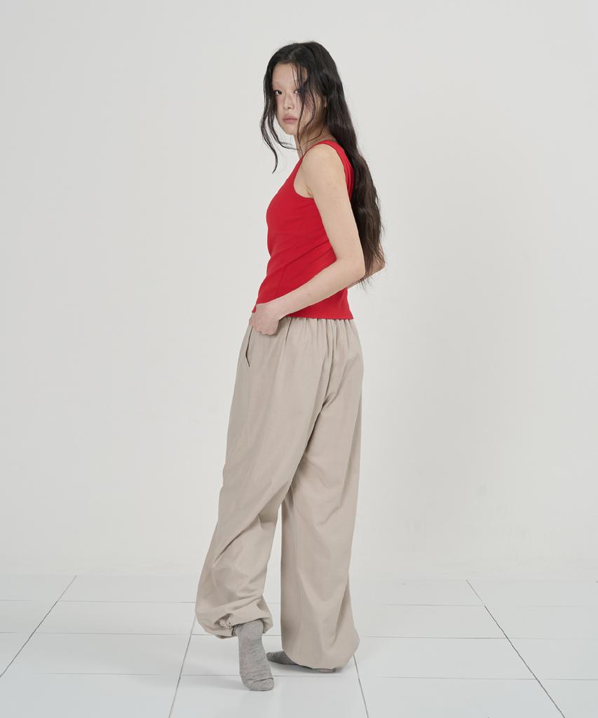 Ouas Wide Elastic Waist Pants (Beige)