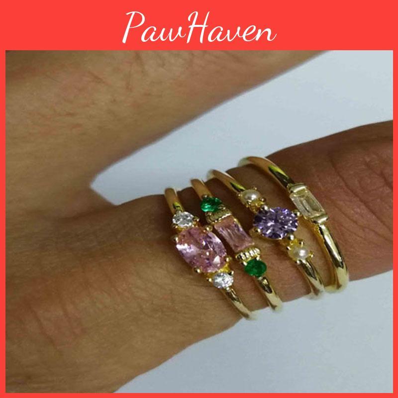 Fashionable 4 In 1 Set Of Gold Plated Rings With Sparkling Zircon Gemstones