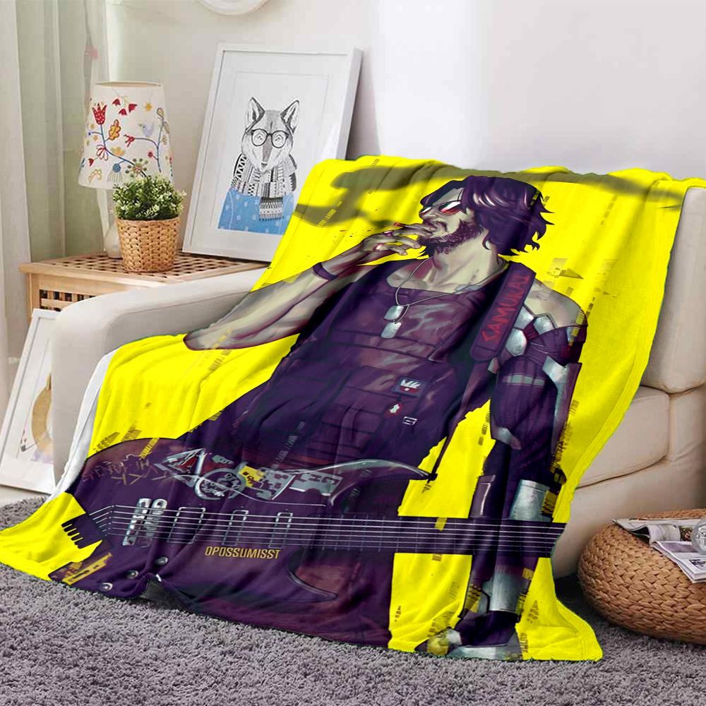 Cyberpunk 2077 Theme Printed Blanket - Perfect for Couch, Bed, Travel & Outdoor Use | Machine Washable, Cozy & Durable.