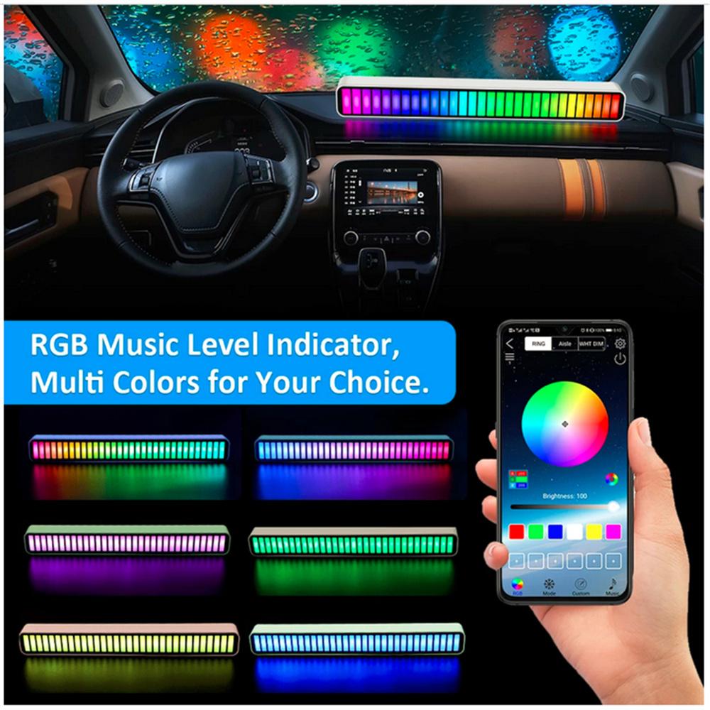 RGB 32LED Light Bar Type-C Rechargeable APP Control Car Home Ambient Lamp Black