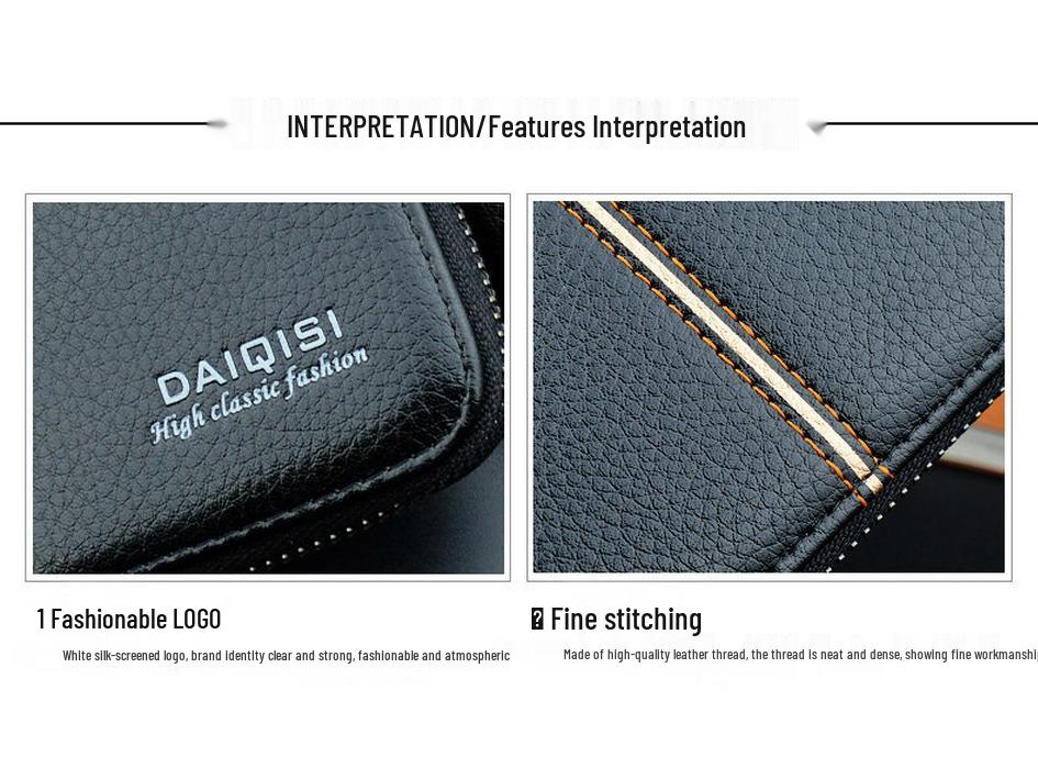 Nová pánská dlouhá zipová peněženka: Business Casual Peněženka z měkké kůže s velkou kapacitou na karty a telefon.