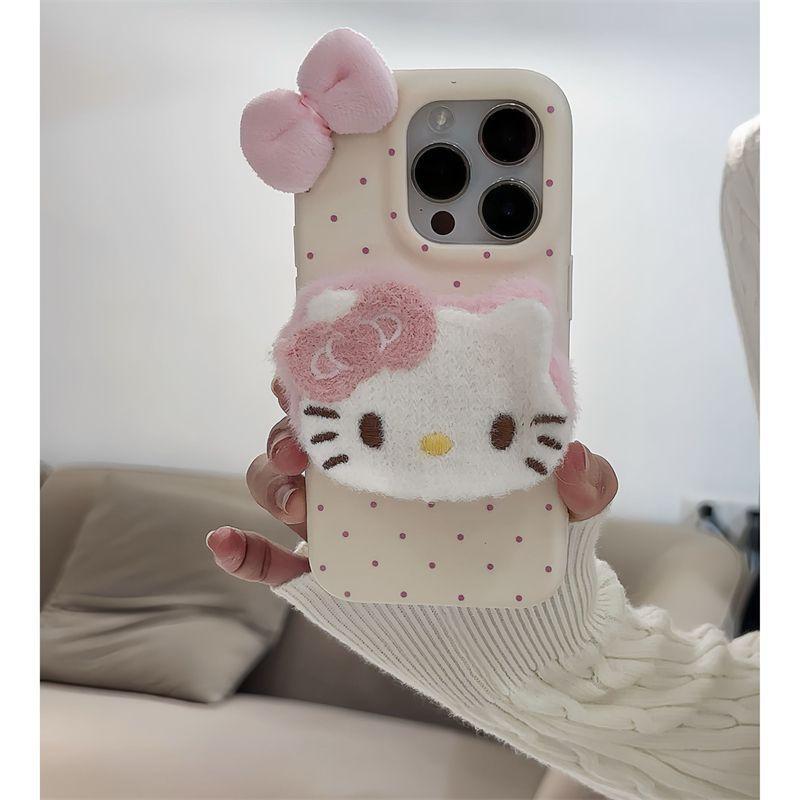 

Plush KT Bracket Doll Chain Suitable for IPhone16promax Apple 15 Mobile Phone Case 14 Leather Pattern 13 Soft 12 Apple 17PROMAX