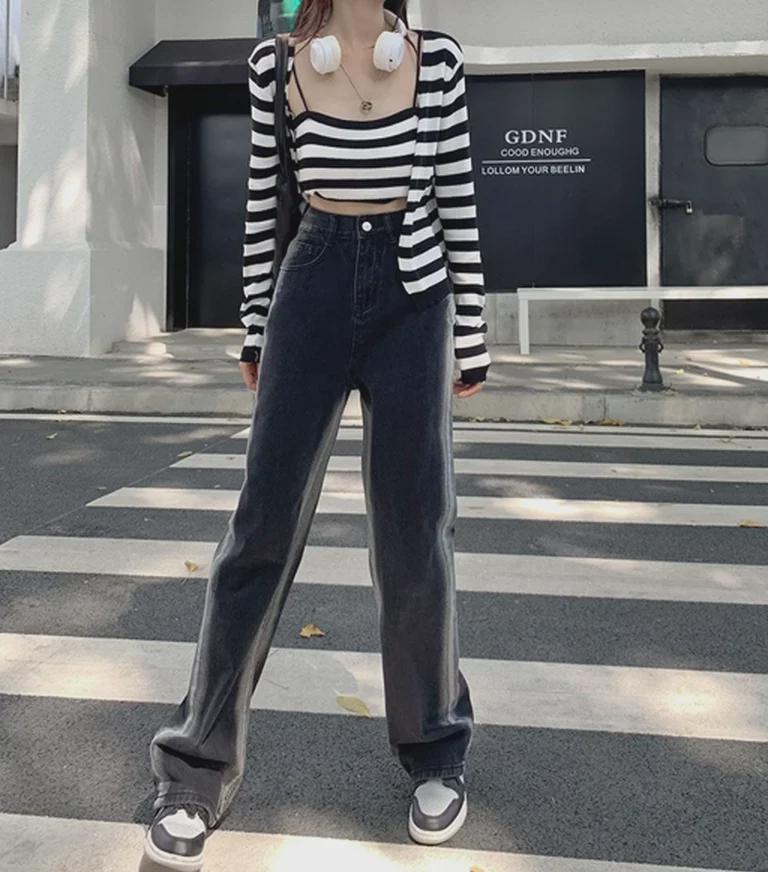 Women's Black High-Waist Straight Wide-Leg Jeans - Spring/Summer 2022 Trendy Versatile Loose Fit