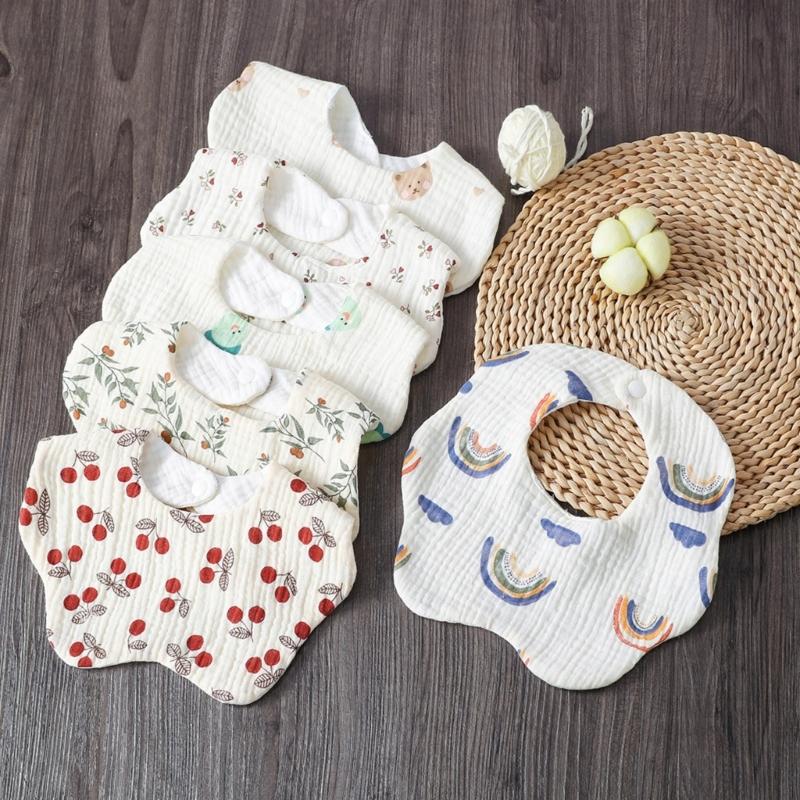 Floral Feeding Bib Baby Burp Cloth Bib for 0-18Month Infant Gender Neutral Gauze Cotton Teether Drooling Bib for Newborn