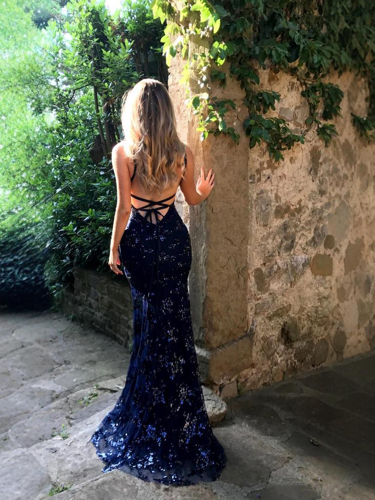 Robe de soirée à bretelles spaghetti, col en V, dos nu, paillettes et lacets, pour femmes européennes et américaines, 2025