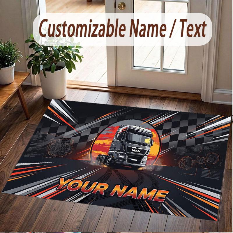Custom Rug MAN Truck Pattern Print Name Text Soft Non‑Slip Floor Carpet for Home Indoor Decoration